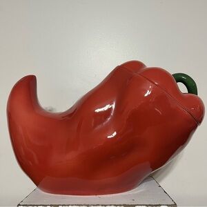 Clay Art Chili Pepper Hand Painted Jar With Lid 13" X 8.5"‎